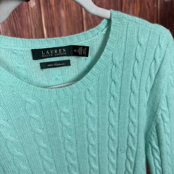 Polo Ralph Lauren 100% Cashmere Cable Knit Sweater Turquoise Mint Geen Size XL - Picture 5 of 5